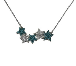 Pave Turquoise CZ Sterling Silver Star Necklace - £33.63 GBP