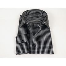 Men's Shirt By CASILA Turkey Cotton Blend Long Sleeves 502050-01 Black Checker image 3