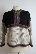 Vtg Alpaca Imports S Black Ivory Fair Isle 1/4 Zip Pullover Sweater Peru... - $24.70