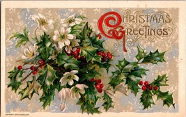Vtg Postcard Winsch Christmas Greetings Holly Berry, Embossed c1910 - £5.31 GBP