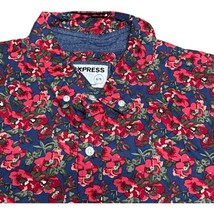 Express Dress Shirt Mens XL Red Blue Floral Slim Fit Button Up 17 Tropic... - $41.22