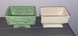 Vintage Green and Cream Rectangular Pottery Planters Hollywood Regency S... - £14.10 GBP