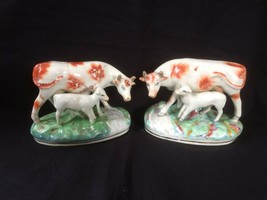 Antique Old Staffordshire Ware England Cow Figurines PAIR- Bocage Rare - £274.53 GBP