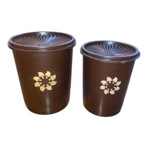 2 Vintage Tupperware Servalier Nesting Canisters Harvest  Brown - £15.95 GBP