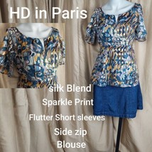 HD In Paris Silk Blend Print Side Zip Blouse Size 2 - £18.76 GBP