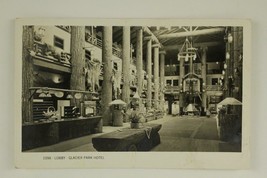 Vintage RPPC Photo Postcard Lobby GLACIER PARK HOTEL Montana Rocky Mount... - $7.61