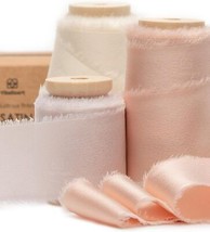 Silk Satin Ribbon 1 1 2 inch x 15 Yard with Wooden Spool Pink White Handmade Fra - £26.36 GBP