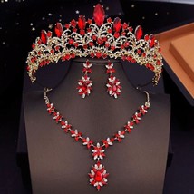 Wedding Red Gold Jewelry Set | Blue Crystal Tiara Earrings Set | Green  Blue Pin - £33.87 GBP