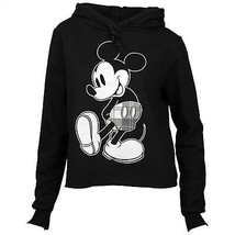Disney Mickey Mouse Classic Plaid Juniors Crop Hoodie Black - £15.97 GBP