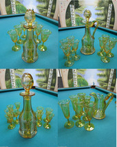 BOHEMIAN CZECH DECANTER GLASSES CLEAR TO YELLOW INTAGLIO MOSER STYLE - P... - $170.99