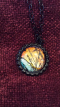 Handmade Cattails at Sunset on Eggshells in a Black Bottle Cap Glass Necklace - £11.98 GBP