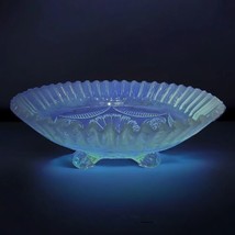 Antique Jefferson Blue Opalescent Glass Ruffles &amp; Rings Footed 9” Bowl U... - $32.60