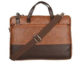 Bags Men&#39;s &amp; Women&#39;s PU Leather Shoulder Messenger Laptop Sling Bag Tan 15.6 i - £37.28 GBP