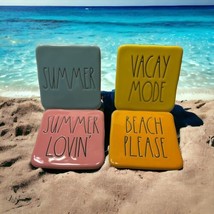 Set of 4 Rae Dunn Magenta Coasters Beach Please Vacay Mode Summer Lovin Colorful - £13.72 GBP