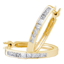 14k Yellow Gold Princess Diamond Slender Hoop Fashion Earrings 1/3 Cttw - £482.08 GBP