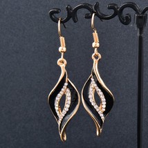 SINLEERY Charm White Black Enamel Earrings For Women Gold Color Leaf Drop Earrin - £10.50 GBP