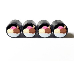 Neapolitan Ice Cream Emoji Tire Valve Caps - Black Aluminum - Set of Four - £12.78 GBP