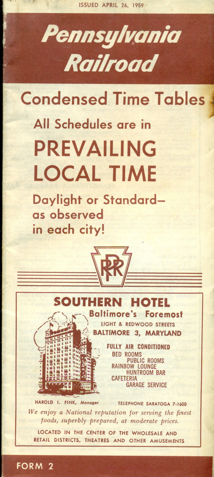 1959 PENNSYLVANIA RAILROAD April 26 condensed Time Tables - $9.89