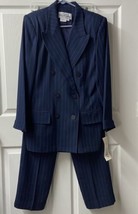 Oleg Cassini Womens Size 12 Striped Double Breasted Striped Blue Pant Suit nwt - £99.52 GBP