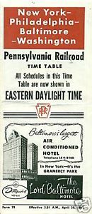 PENNSYLVANIA RAILROAD 1961 Timetable NY-Phila-Balt-Wash - $9.89