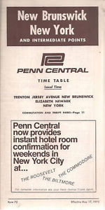1970 PENN CENTRAL Time Table New Brunswick New York - $9.89