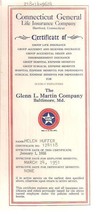 GLENN L. MARTIN employee life insurance policy documents from 1955 Baltimore MD - £7.90 GBP