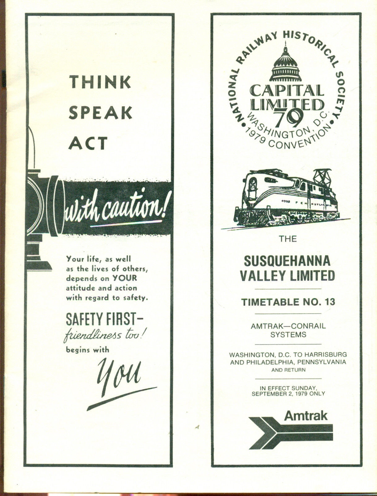 SUSQUEHANNA VALLEY LIMITED Timetable 13 Sept 2 1979 National RR Soc. Con... - $9.89