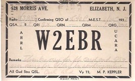QSL CARD vintage card (1937) from Elizabeth, New Jersey - £7.89 GBP