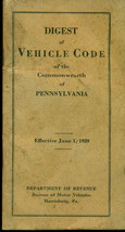 1929 DIGEST OF VEHICLE CODE OF THE COMMONWEALTH OF PENNSYLVANIA (Harrisb... - $9.89