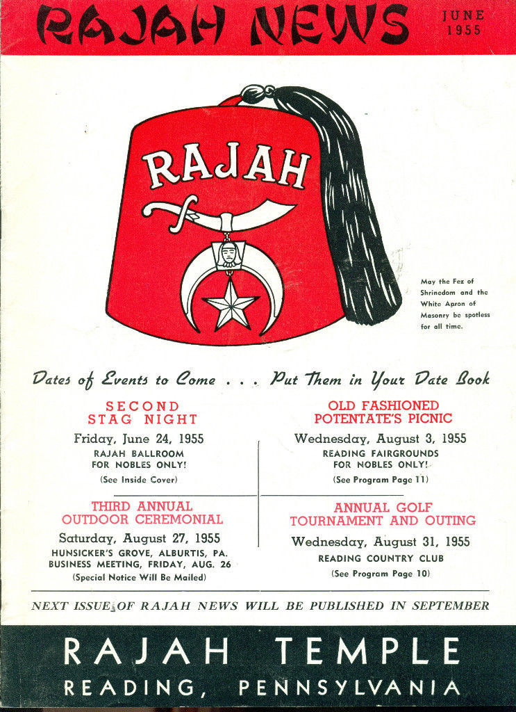 RAJAH NEWS June 1955 Shriner/Masonry Magazine (Reading PA) local ads - $9.89