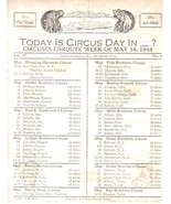 1944 CIRCUS DAY ROUTE CARD (May 14) Ringling-Barnum Bailey Hunt Beatty-R... - $17.63 CAD