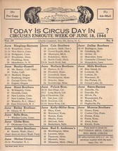 1944 CIRCUS DAY ROUTE CARD (June 18) Ringling-Barnum Bailey Mills Beatty... - $12.86