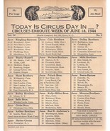 1944 CIRCUS DAY ROUTE CARD (June 18) Ringling-Barnum Bailey Mills Beatty... - $17.63 CAD
