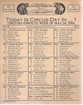 1944 Circus Day Route Card (May 28) Ringling Barnum Bailey Hunt Beatty Russell - £10.07 GBP