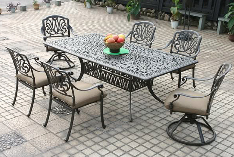 Patio dining set 7PC Elisabeth cast aluminum outdoor furniture rust-free Bronze - £2,398.02 GBP