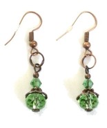 Copper Fish Hook Style Dangle Earrings with Light Green Glass Beads - £7.11 GBP