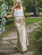 Gold Sequin Maxi Skirt Women Plus Size Sequin Maxi Skirt Holiday Sparkly Skirts