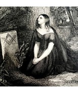 Freemasonry 1859 Masonic Engraving Victorian Widow By Grave Tombstone Ar... - $275.75 CAD