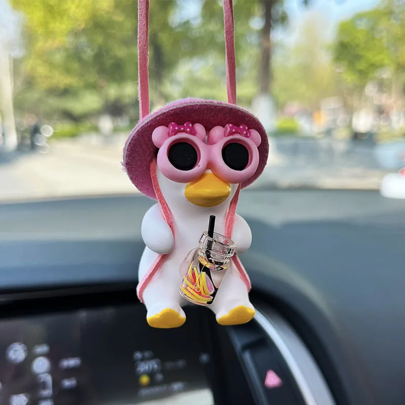 Anime Pink Swing Duck Car Decoration Pendant Cute Auto Rearview Mirror Hanging - £10.41 GBP