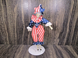 Vintage Sugar Loaf USA Patriot Harlequin Mardi Gras Classiques Clown Doll 11&quot; - £7.77 GBP