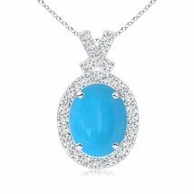 ANGARA 9x7mm Turquoise Vintage Style Pendant with Diamond Halo in 925 Silver - £642.53 GBP+