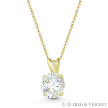 Solitaire Round Brilliant CZ Crystal 14k Yellow Gold Rabbit-Ear 13mmx8mm Pendant - £44.98 GBP+