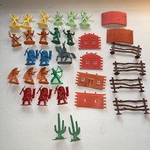Cowboys &amp; Indians 2&quot; Toys Plastic Figurines Made In Hong Kong Vintage Fe... - $39.59