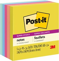 Post-it Super Sticky Notes 3&quot; x 3&quot; Summer Joy Collection 90 Sheet/Pad 5 ... - £7.68 GBP