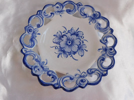Blue and White Floral Plate from Portugal # 23282 - $24.70