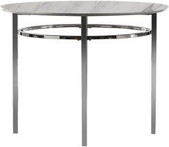 Benjara Contemporary Round Dining Table With Faux Marble Top, White And Chrome - £245.33 GBP