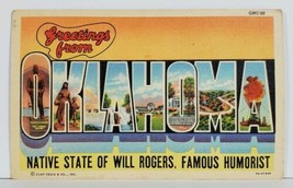 Oklahoma Large Letter Greetings Native State of Will Rogers Postcard M14 - £5.39 GBP