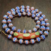 Blue chevron beads 9mm 6 layers Chevron glass beaded necklace Gift - $41.40
