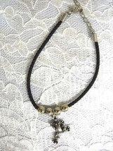 Climbing Tree Frog Pewter Charm Black Cord &amp; Beads Charm Bracelet 6 - 8 Inches - £4.77 GBP