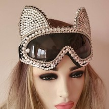 Burning Man Holographic Rhinestone Rave Cat Goggle Festival Costume Head... - $88.00+